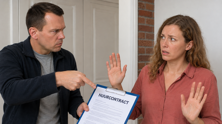 foto van een huisbaas die zijn huurder bedreigt
