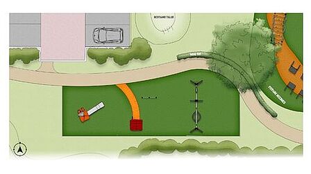 Dit is de getekende plattegrond van de nieuwe speeltuin in Heenweg.