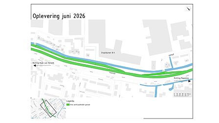 Afgeronde werkzaamheden aan de Maasdijk In het groen worden de wegen aangegeven die op de Maasdijk zijn aangepakt.